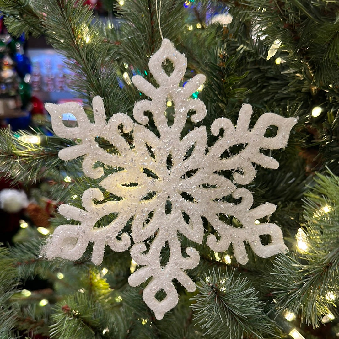 7.75 GLITTER/FOAM Snowflake Ornament White